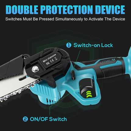 6" Mini Cordless Electric Chainsaw 2X Battery-Powered Wood Cutter Rechargeable.