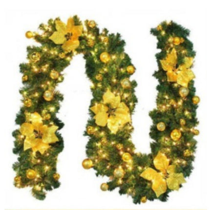 Gloden 9FT Xmas Christmas Garland Artificial Wreath with LED Lights Stairs Home Rattan.