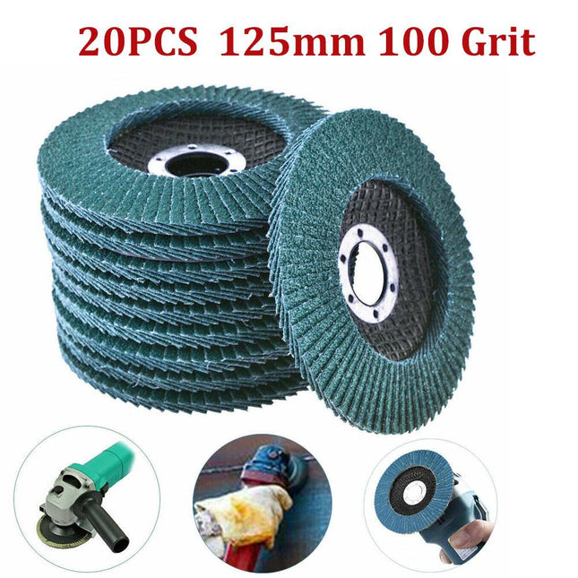 20PCS 5" 125MM Angle Grinder Flap Sanding Disc 100 Grit Grinding Wheel.