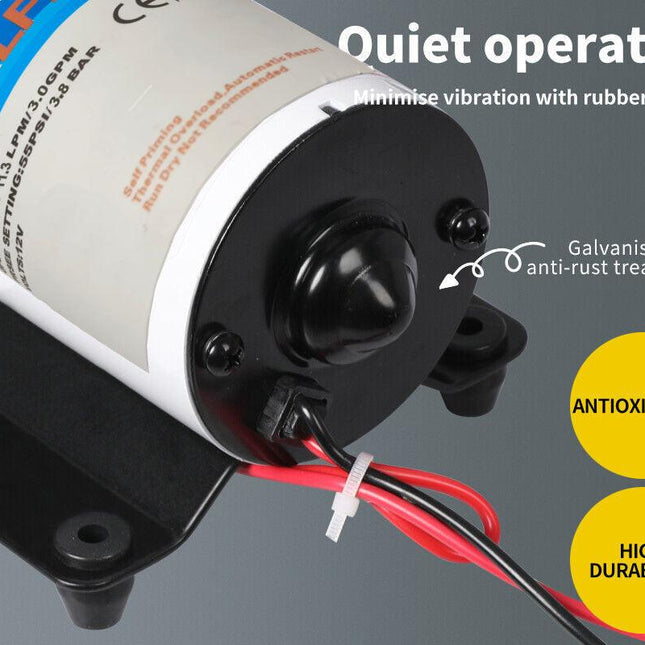 12V Caravan Water Pump High Pressure Self-priming rv Camping Boat 55PSI 11.3L/M.