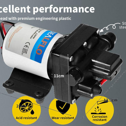 12V Caravan Water Pump High Pressure Self-priming rv Camping Boat 55PSI 11.3L/M.