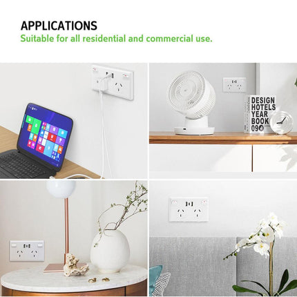 5PCS Double Power Point Dual USB+Type-C GPO Fast Charge 3.6 amp Wall Outlet.