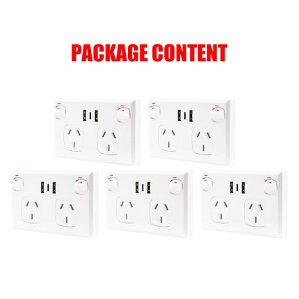 5PCS Double Power Point Dual USB+Type-C GPO Fast Charge 3.6 amp Wall Outlet.