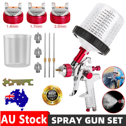 Air HVLP Spray Gun Paint Gun 600CC Gravity Feed Cup 1.4mm 1.7mm 2mm Tip AU Stock.