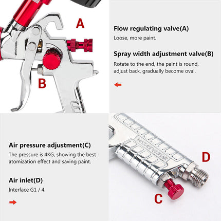 Air HVLP Spray Gun Paint Gun 600CC Gravity Feed Cup 1.4mm 1.7mm 2mm Tip AU Stock.