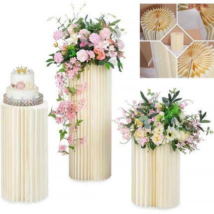 3 PCS Carboard Round Plinth Cylinder Pedestal Wedding Flower Display Stand.