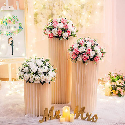 3 PCS Carboard Round Plinth Cylinder Pedestal Wedding Flower Display Stand.