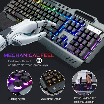 104 Keys Wireless Gaming Keyboard Mouse Set+Mouse Pad, RGB LED Backlit PC/Laptop Black-Rainbow.