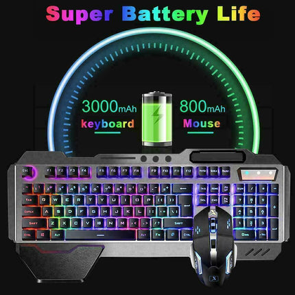 104 Keys Wireless Gaming Keyboard Mouse Set+Mouse Pad, RGB LED Backlit PC/Laptop Black-Rainbow.