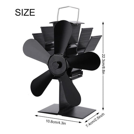 Wood Heater Fan Eco Heat Powered Self-Powered Silent for Fireplace Stove Burner.
