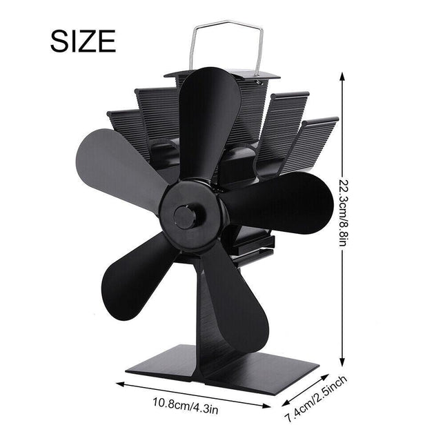 Wood Heater Fan Eco Heat Powered Self-Powered Silent for Fireplace Stove Burner.