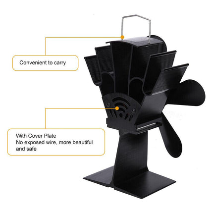 Wood Heater Fan Eco Heat Powered Self-Powered Silent for Fireplace Stove Burner.