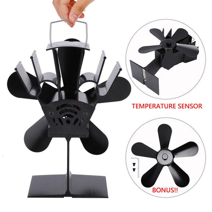 Wood Heater Fan Eco Heat Powered Self-Powered Silent for Fireplace Stove Burner.