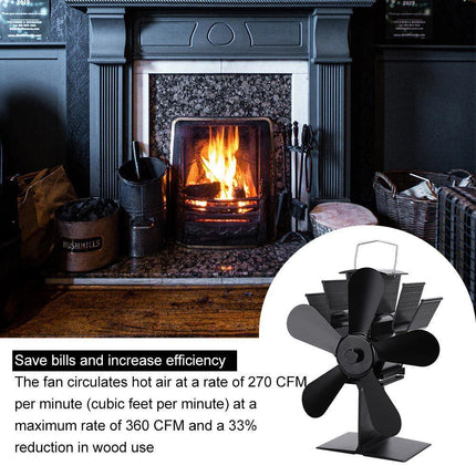 Wood Heater Fan Eco Heat Powered Self-Powered Silent for Fireplace Stove Burner.