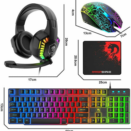 Gaming Keyboard & Mouse & Headset & Mousepad Set RGB Backlit Wired for PC Laptop.