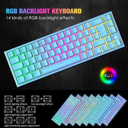 67 Keys Layout Design Mechanical Gaming Keyboard PC PS4 RGB Backlight Wired USB Blue.