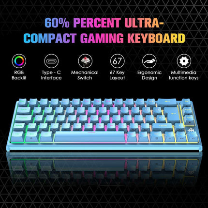 67 Keys Layout Design Mechanical Gaming Keyboard PC PS4 RGB Backlight Wired USB Blue.