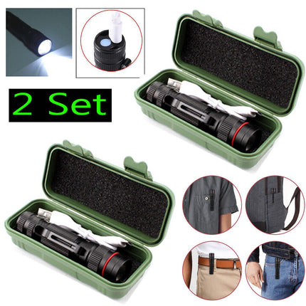 2x Mini Tactical Flashlight Small LED Torch 3 Mode Super Bright Light Clip Lamp.