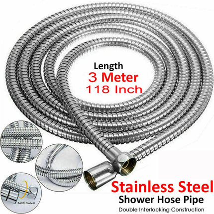 3m Shower Head Hose Stainless Steel Bathroom Flexible Tube Replacement Pipe AU.