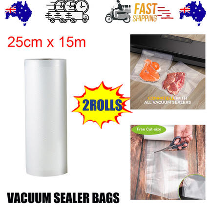 2ROLLS 25CM Vacuum Sealer Bags Rolls Vaccum Food Saver Storage Seal 15M.