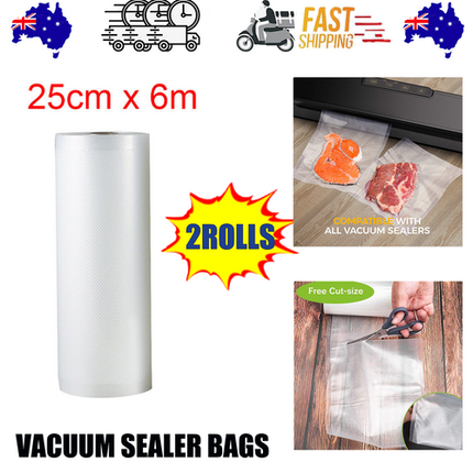 2ROLLS 25CM Vacuum Sealer Bags Rolls Vaccum Food Saver Storage Seal 6M.