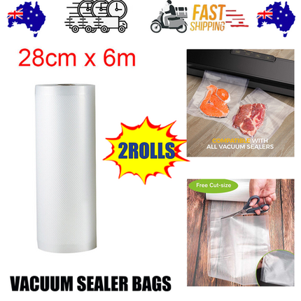 2ROLLS 28CM Vacuum Sealer Bags Rolls Vaccum Food Saver Storage Seal 6M.