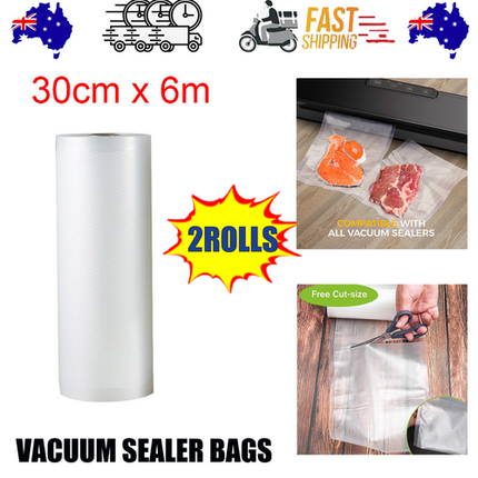 2ROLLS 30CM Vacuum Sealer Bags Rolls Vaccum Food Saver Storage Seal 6M.