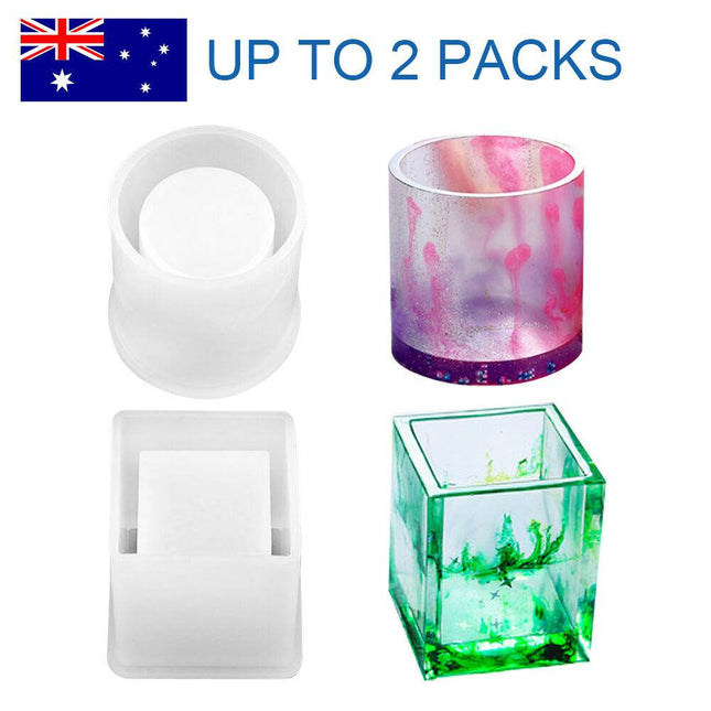 Silicone Mold Resin Epoxy Crystal Crafts Making Brush Pot Pen Holder Mould DIY.
