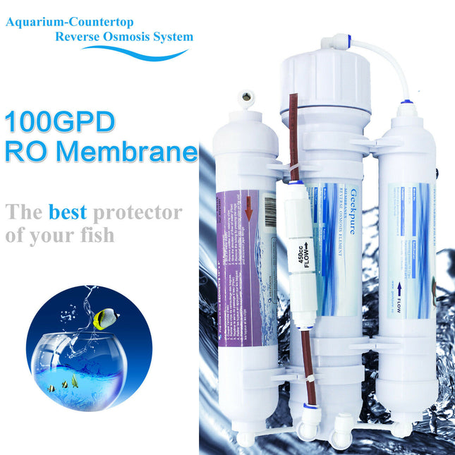 3 Stage Portable Aquarium Countertop Reverse Osmosis Water Filter System 100GPD.