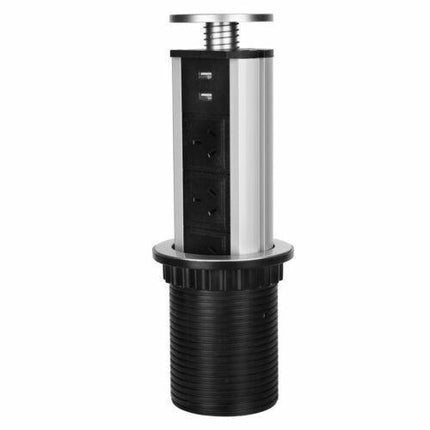 Pop Up Power Point 3 Socket Plug + 2 USB Table Home Kitchen Desk Outlet.
