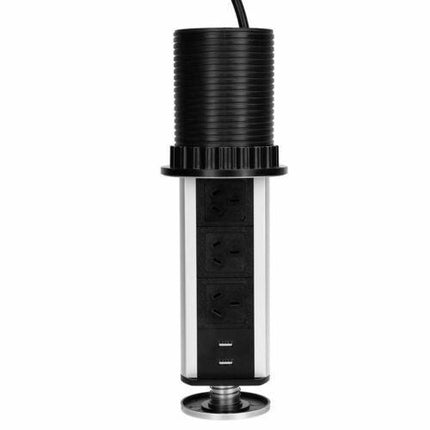 Pop Up Power Point 3 Socket Plug + 2 USB Table Home Kitchen Desk Outlet.
