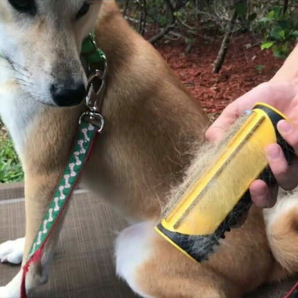 Pet Dog Cat Hair Fur Deshedding Shedding Trimmer Grooming Roll Comb Brush yellow.