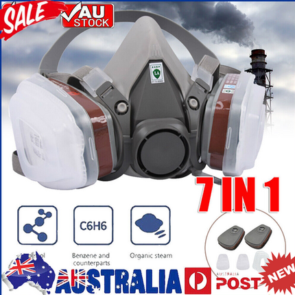 7 IN 1 Gas Mask Full Face Respirator Paint Spray Chemical Facepiece Reusable AU.