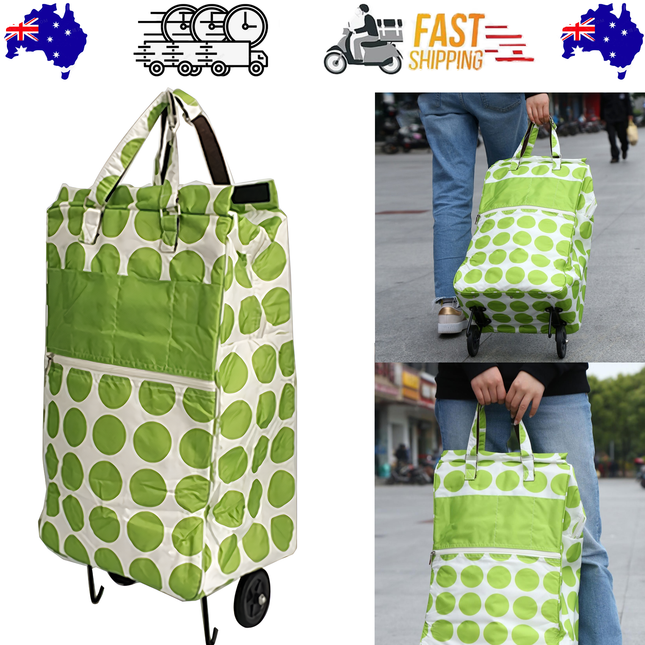 Shopping Trolley Cart Bag Foldable Wheels Carts Bags Market Luggage Basket green circle.