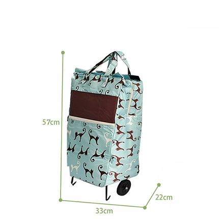 Shopping Trolley Cart Bag Foldable Wheels Carts Bags Market Luggage Basket sky blue cat.