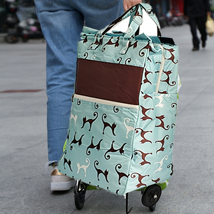 Shopping Trolley Cart Bag Foldable Wheels Carts Bags Market Luggage Basket sky blue cat.