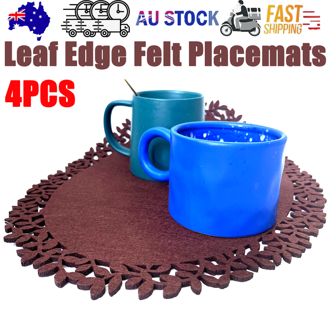4Pc Leaf Edge Felt Placemats Heat Insulation Coffee Cup Mat Table Decor At First.