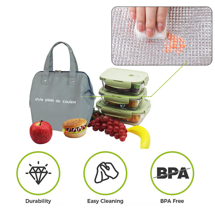 Insulated Thermal Cooler Lunch Bag Portable Picnic Storage Bag Pouch 22*14*25cm.