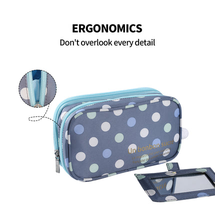2 Layer Makeup Bag w/ Mirror Travel Cosmetic Bag Organizer Brush Slots Portable.