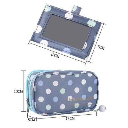 2 Layer Makeup Bag w/ Mirror Travel Cosmetic Bag Organizer Brush Slots Portable.