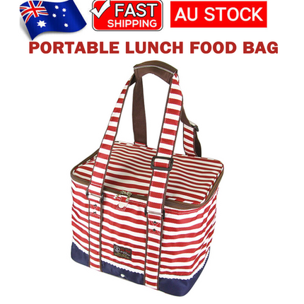 Red Insulated Picnic Bag Thermal Cooler Portable Lunch Food Tote Carry Storage Bag.