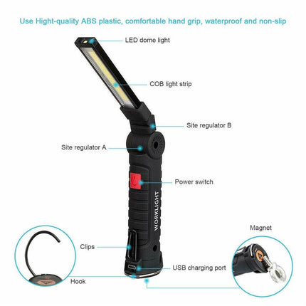 Portable COB LED Work Light Car Garage Mechanic USB Rechargeable Torch Lamp AU.