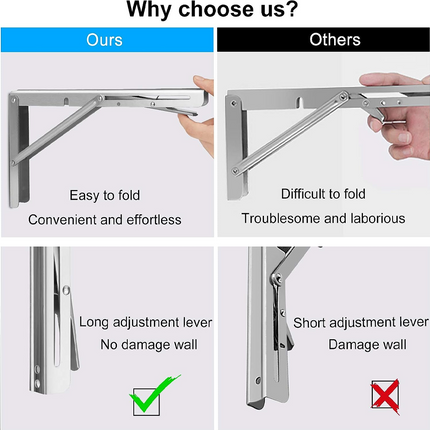 8"Stainless Steel Folding Table Bracket Shelf Bench 200kg Load Heavy Duty.