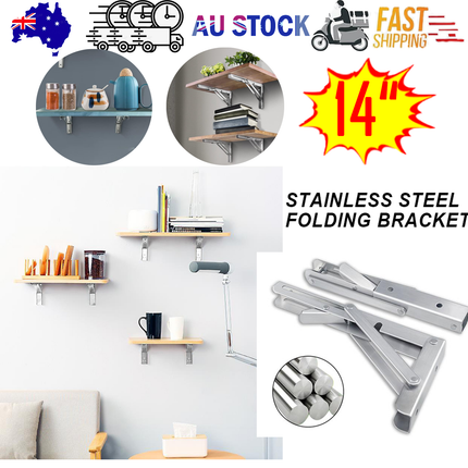 14"Stainless Steel Folding Table Bracket Shelf Bench 200kg Load Heavy Duty.