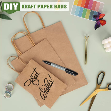 25pcs Bulk Kraft Paper Bags Gift Shopping Carry Craft Brown Retail Bag with Handles Au M.