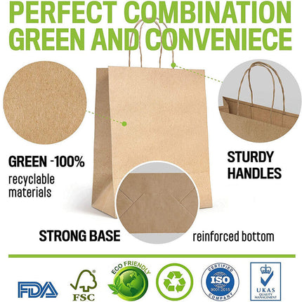 25pcs Bulk Kraft Paper Bags Gift Shopping Carry Craft Brown Retail Bag with Handles Au M.