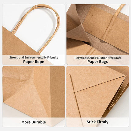 25pcs Bulk Kraft Paper Bags Gift Shopping Carry Craft Brown Retail Bag with Handles Au M.