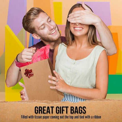 25pcs Bulk Kraft Paper Bags Gift Shopping Carry Craft Brown Retail Bag with Handles Au M.