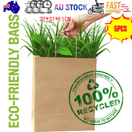 5pcs Bulk Kraft Paper Bags Gift Shopping Carry Craft Brown Retail Bag with Handles Au M.