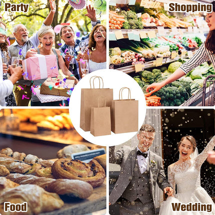 5pcs Bulk Kraft Paper Bags Gift Shopping Carry Craft Brown Retail Bag with Handles Au M.